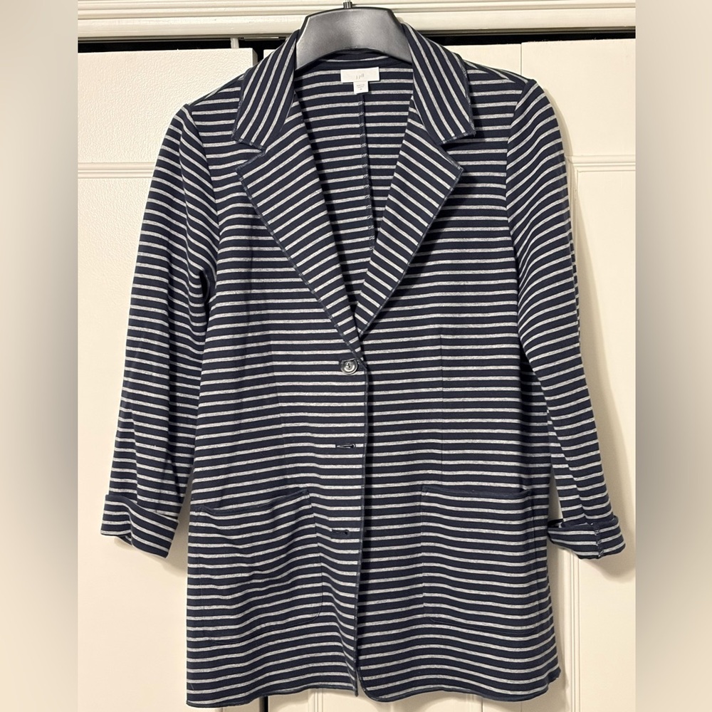 J. Jill Navy and White Striped Blazer
